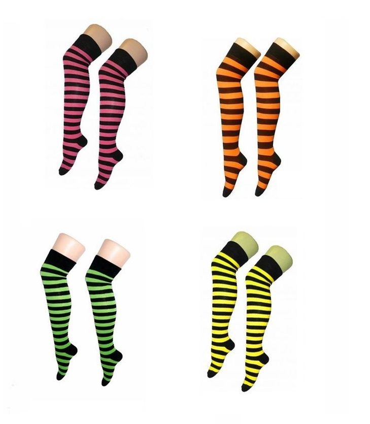 New Ladies Over The Knee Stripy Stripey Striped Socks Variety Of