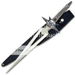 New 17 Stainless Devil Glare Sword w Leather Sheath