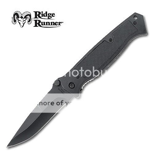 This hi tech folding knife features a black anodized stainless steel 