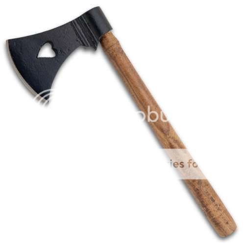 Features a hardwood handle with a decorative carbon steel black coated 