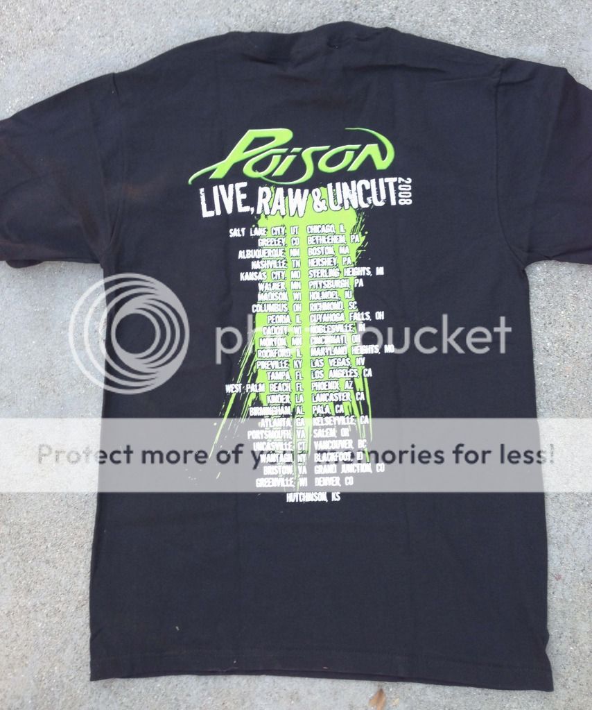 Poison Live Raw Uncut 2008 Concert Tour Black Tee Shirt Tour Dates on Back