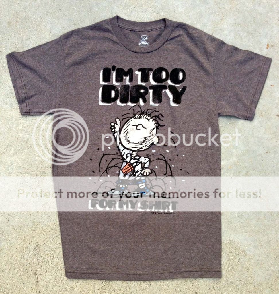 Peanuts Linus Brown Tee Shirt "I'M Too Dirty for My Shirt" Size Medium New