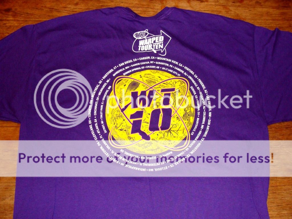 Vans Warped Tour 2010 Purple Concert Tee Shirt Size Med Tour Dates on Back New