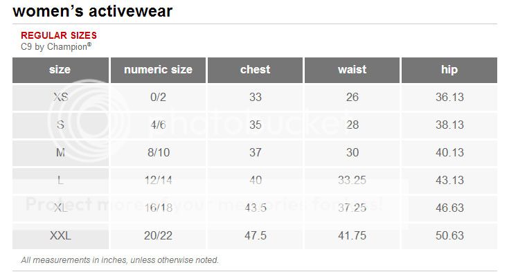 champion leggings size chart