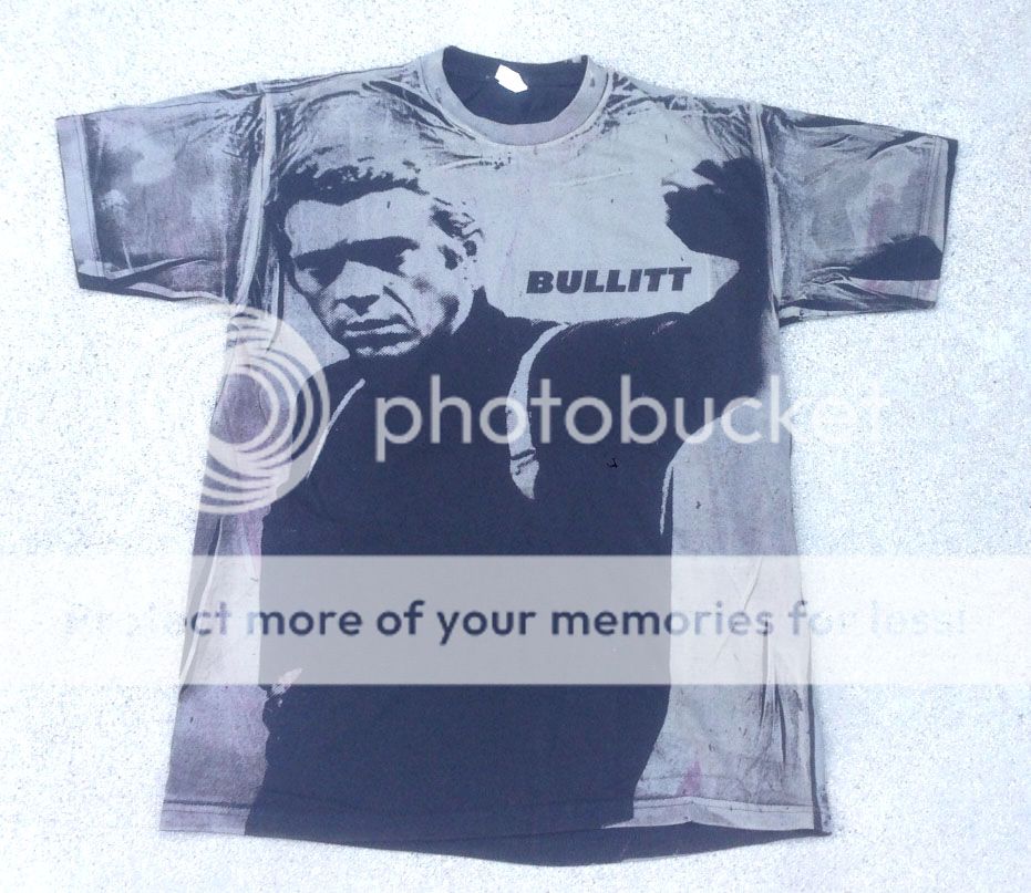 Steve McQueen Bullitt Vintage Style Gray Tee Shirt 2 Side Print Medium by Hybrid