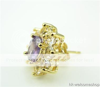 Oval Cut Purple Amethyst Stud Earrings Gold Plated Jewelry