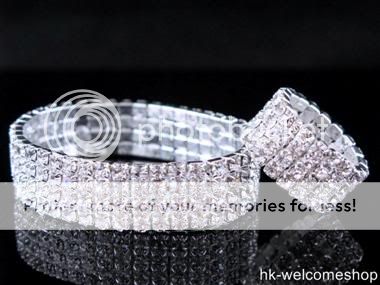 Row Bridal Stretch Rhinestone BRACELET and RING Set  